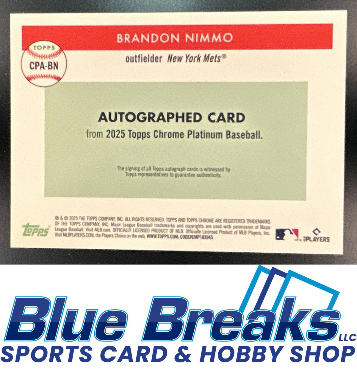 2025 Topps Chrome Platinum Anniversary Brandon Nimmo #CPA-BN Auto Pink Refractor 09/15 New York Mets