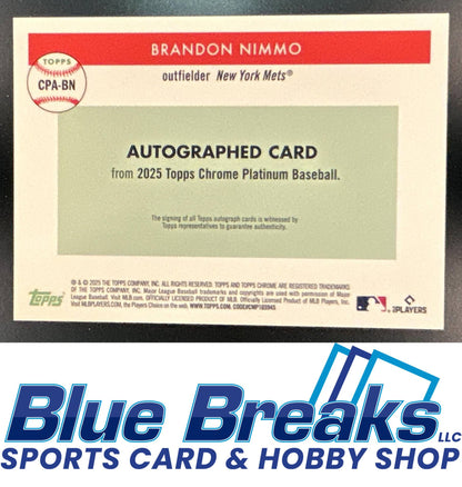 2025 Topps Chrome Platinum Anniversary Brandon Nimmo #CPA-BN Auto Pink Refractor 09/15 New York Mets