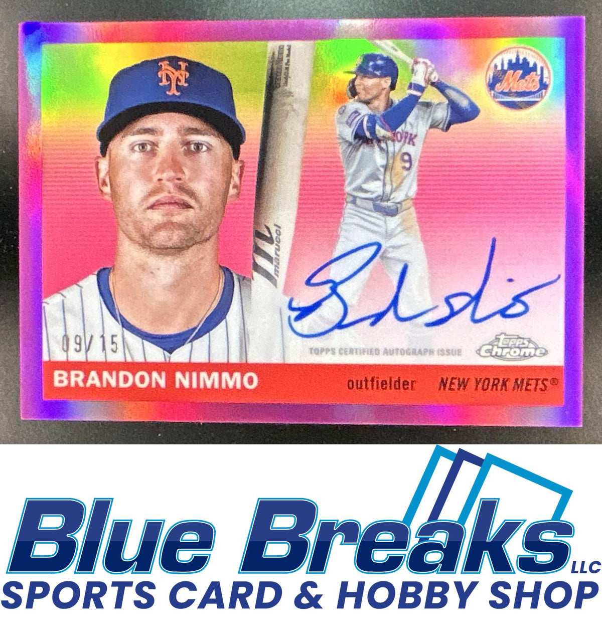 2025 Topps Chrome Platinum Anniversary Brandon Nimmo #CPA-BN Auto Pink Refractor 09/15 New York Mets
