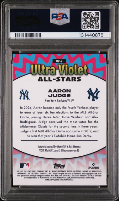 2025 Topps Chrome - Aaron Judge - Baseball - New York Yankees - Ultra Violet - All Stars - #UV2 - PSA 9