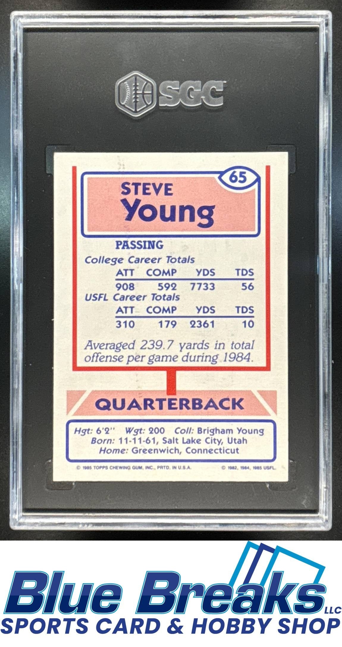 1985 Topps USFL Steve Young #65 SGC8.5 49ers