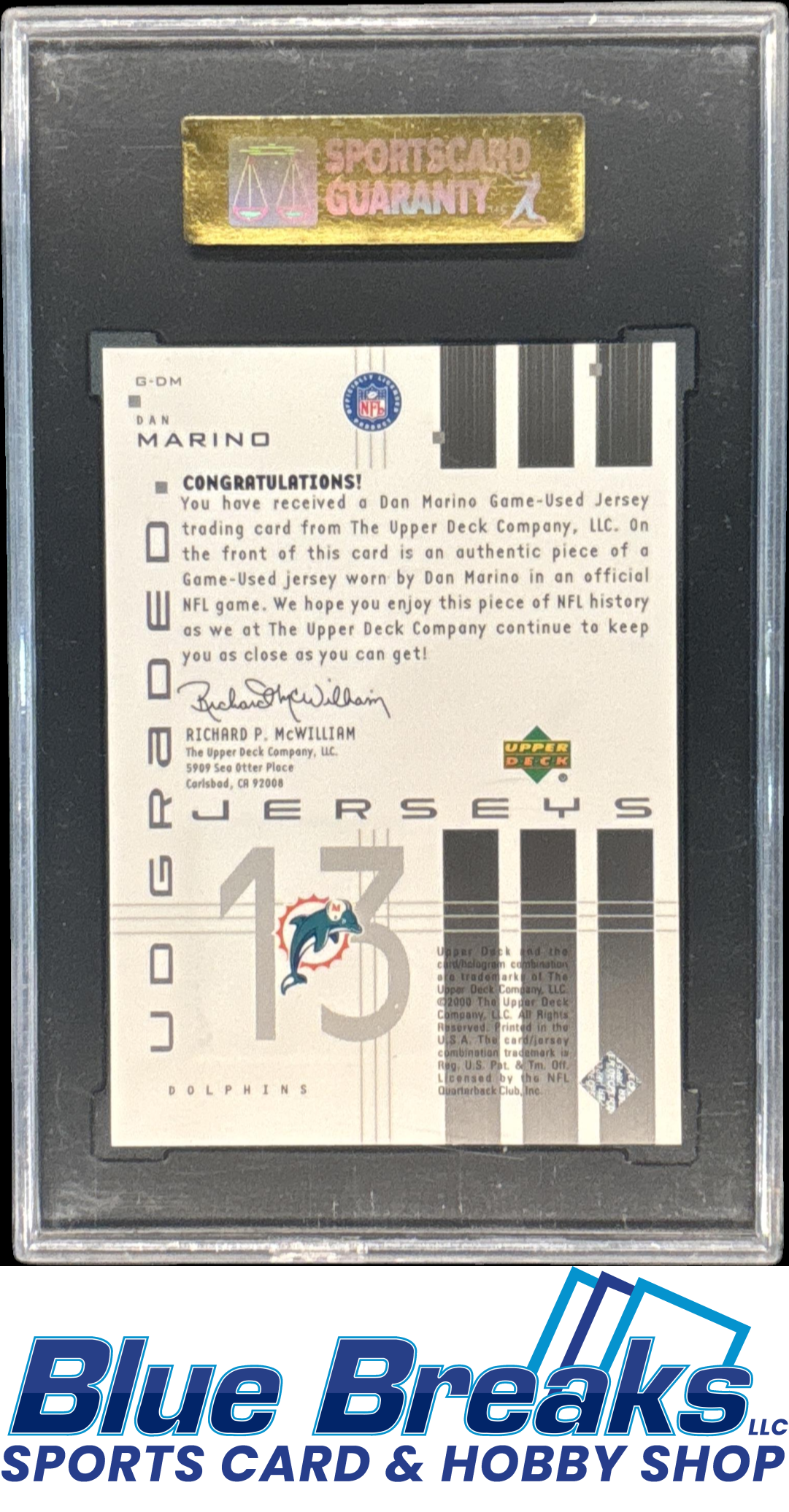 2000 Upper Deck Graded Jerseys Relic Dan Marino #G-DM SGC 9 Miami Dolphins