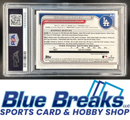 2024 Bowman Draft Sapphire Kellon Lindsey #BDC-24 Chrome 1st Prospect PSA 10 Los Angeles Dodgers