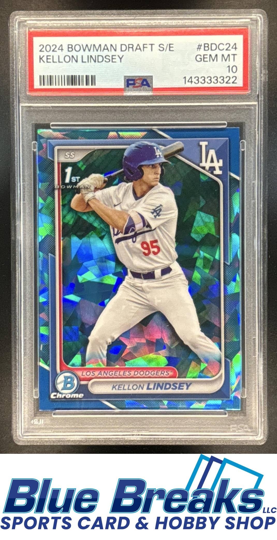 2024 Bowman Draft Sapphire Kellon Lindsey #BDC-24 Chrome 1st Prospect PSA 10 Los Angeles Dodgers