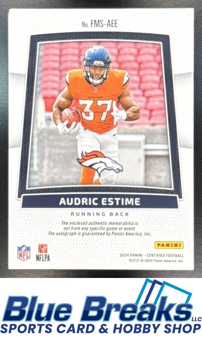 2024 Panini Freshman Fabric Blue Relic Auto Audric Estime 18/99 #FMS-AEE Denver Broncos