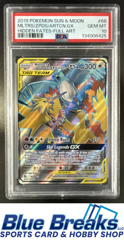 2019 Pokemon SM Hidden Fates Moltres & Zapdos Articuno Tag Team Full Art #66/68 PSA 10
