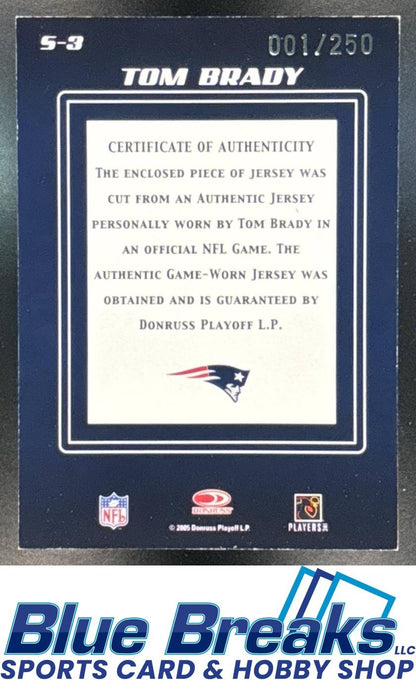 2005 Donruss Zenith Tom Brady #S-3 Spellbound Jerseys 01/250 Relic New England Patriots