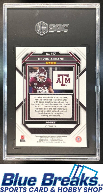2023 Panini Prizm Draft Picks De'Von Achane #117 Prizms Red Ice RC SGC 9.5