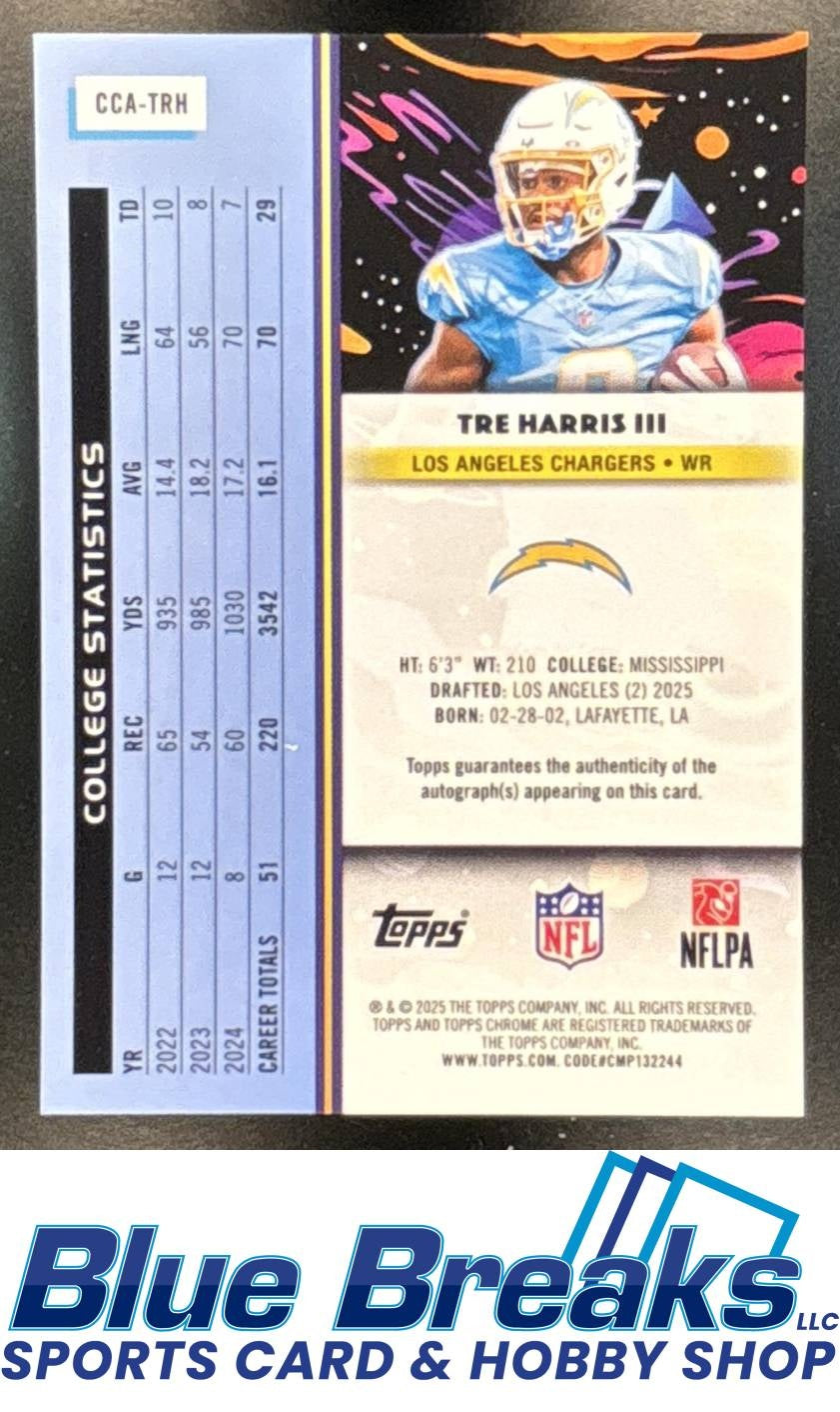 2025 Topps Cosmic Chrome Tre Harris III #CCA-TRH Auto Black Eclipse Refractor 04/10 RC Los Angeles Chargers