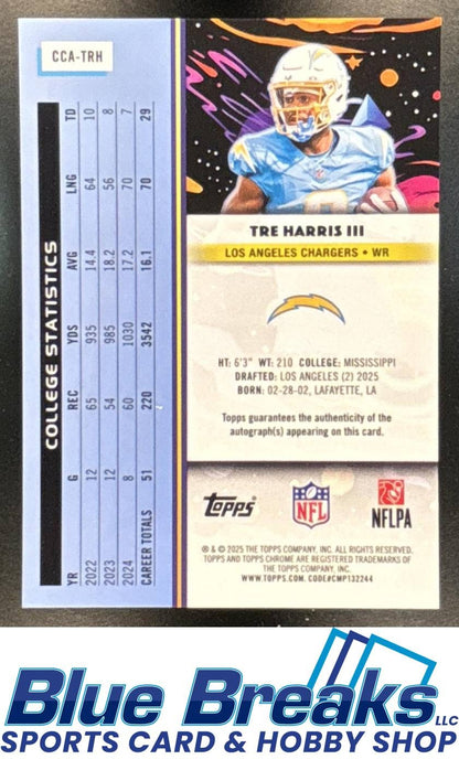 2025 Topps Cosmic Chrome Tre Harris III #CCA-TRH Auto Black Eclipse Refractor 04/10 RC Los Angeles Chargers