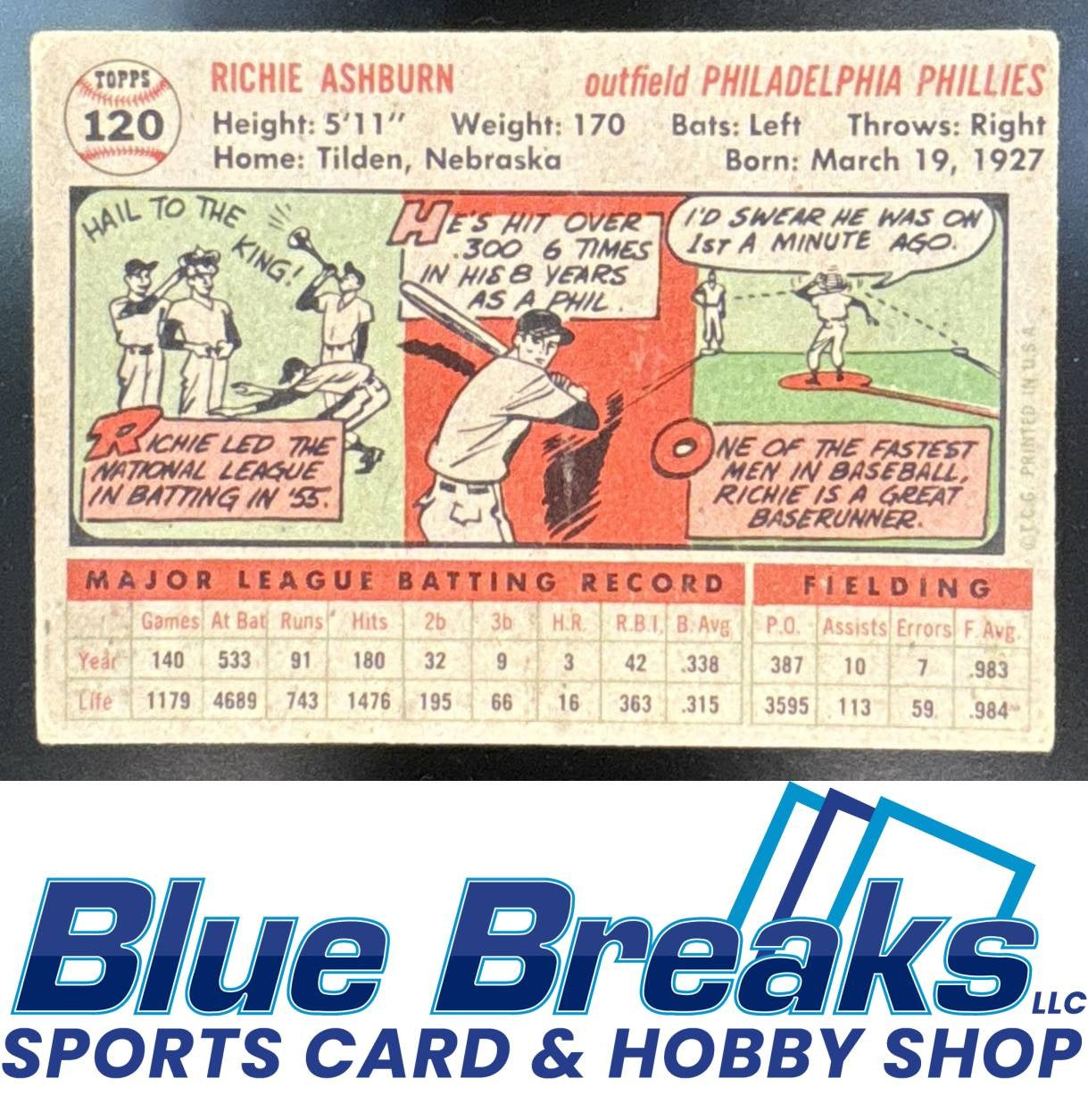 1956 Topps - Richie Ashburn [RC] #120b Philadelphia Phillies