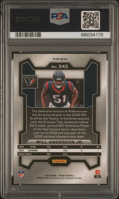 2023 Panini - Prizm - Lazer - Will Anderson Jr - RC - #342 - PSA 10 - football - Texans