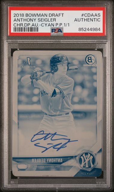 2018 Bowman Chrome Draft Picks - cyan printing plate - Anthony Seigler - auto - 1/1 - #CDA-AS - PSA authentic - baseball - Yankees