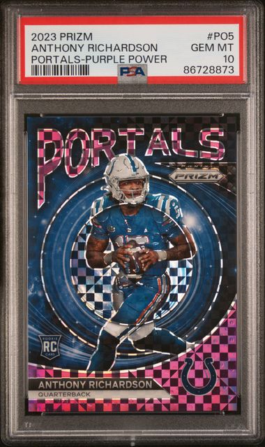 2023 Panini - Prizm - Portals - purple power - Anthony Richardson - 21/49 - RC - #PO-5 - PSA 10 - football - Colts