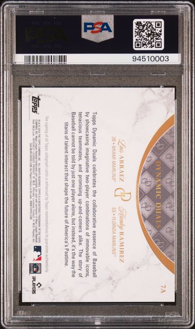 2024 Topps - Dynamic Duals - Dual Autograph - Opal - Luis Arraez - Hanley Ramirez - 67/75 - #7A - PSA 10 - baseball - Marlins