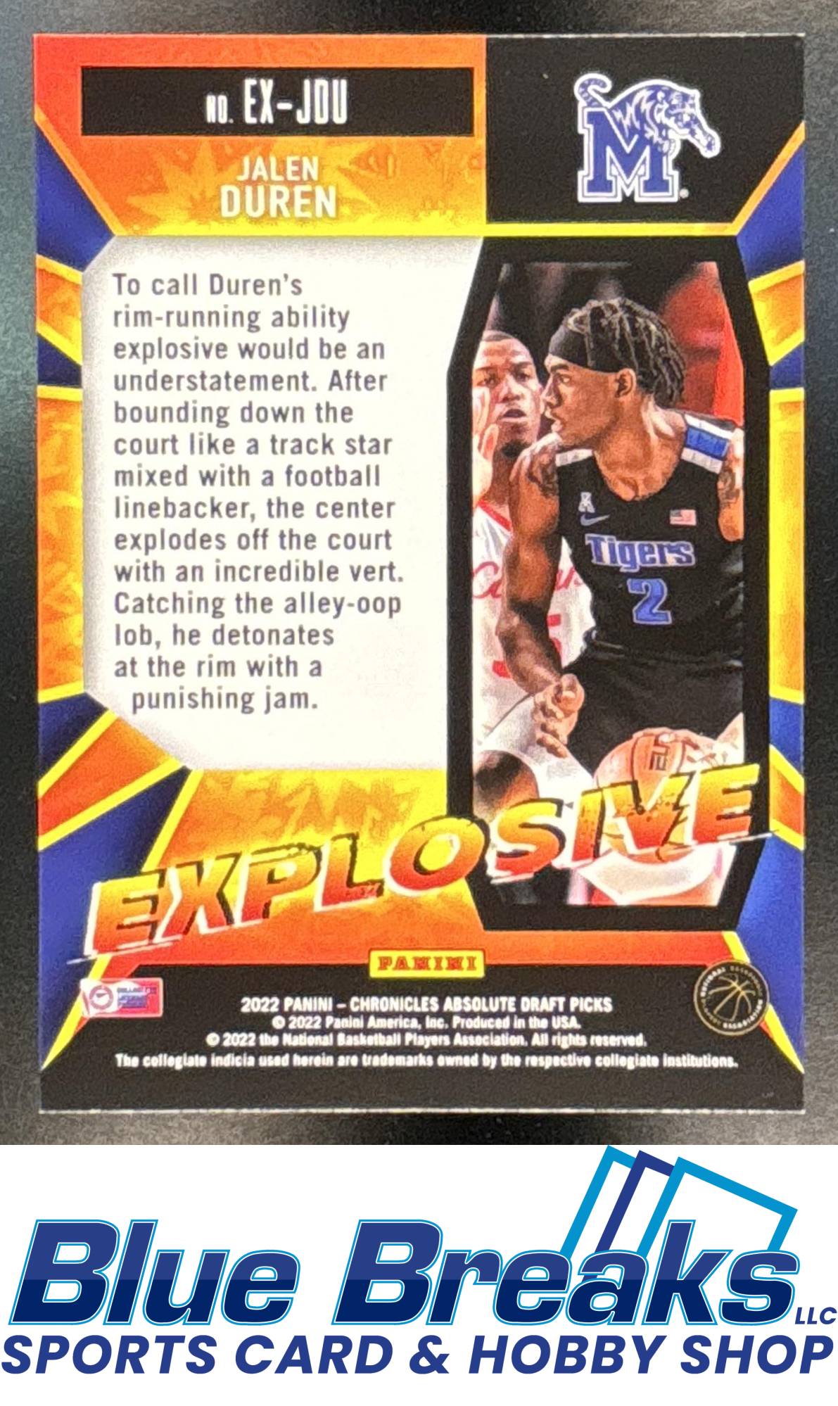 2022 Panini Chronicles Draft Picks Jalen Duren #EX-JDU Explosive Memphis Tigers