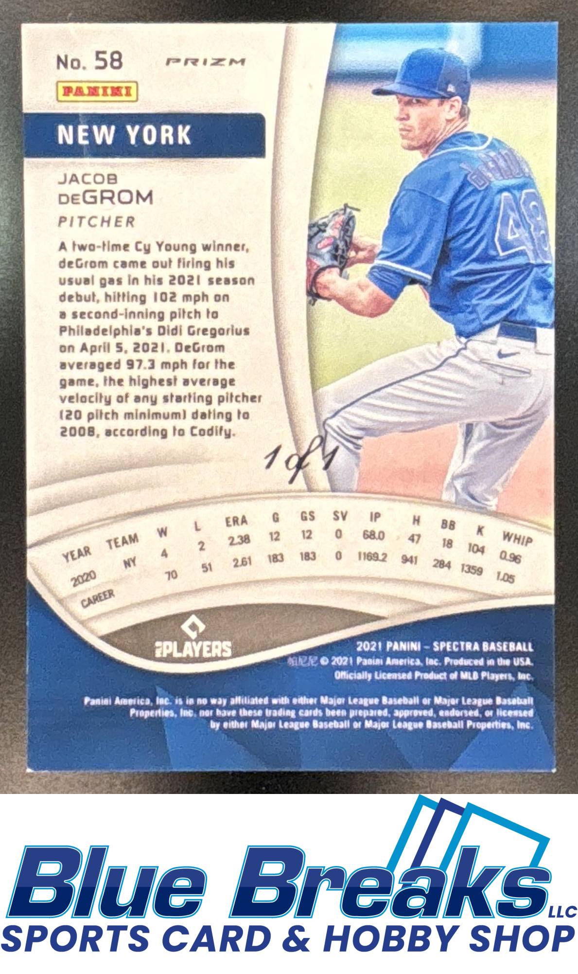 2021 Panini Spectra Jacob DeGrom #58 1/1 New York Mets