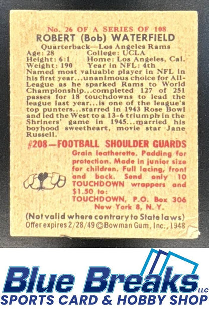 1948 Bowman Bob Waterfield [RC] #26 RC Los Angeles Rams