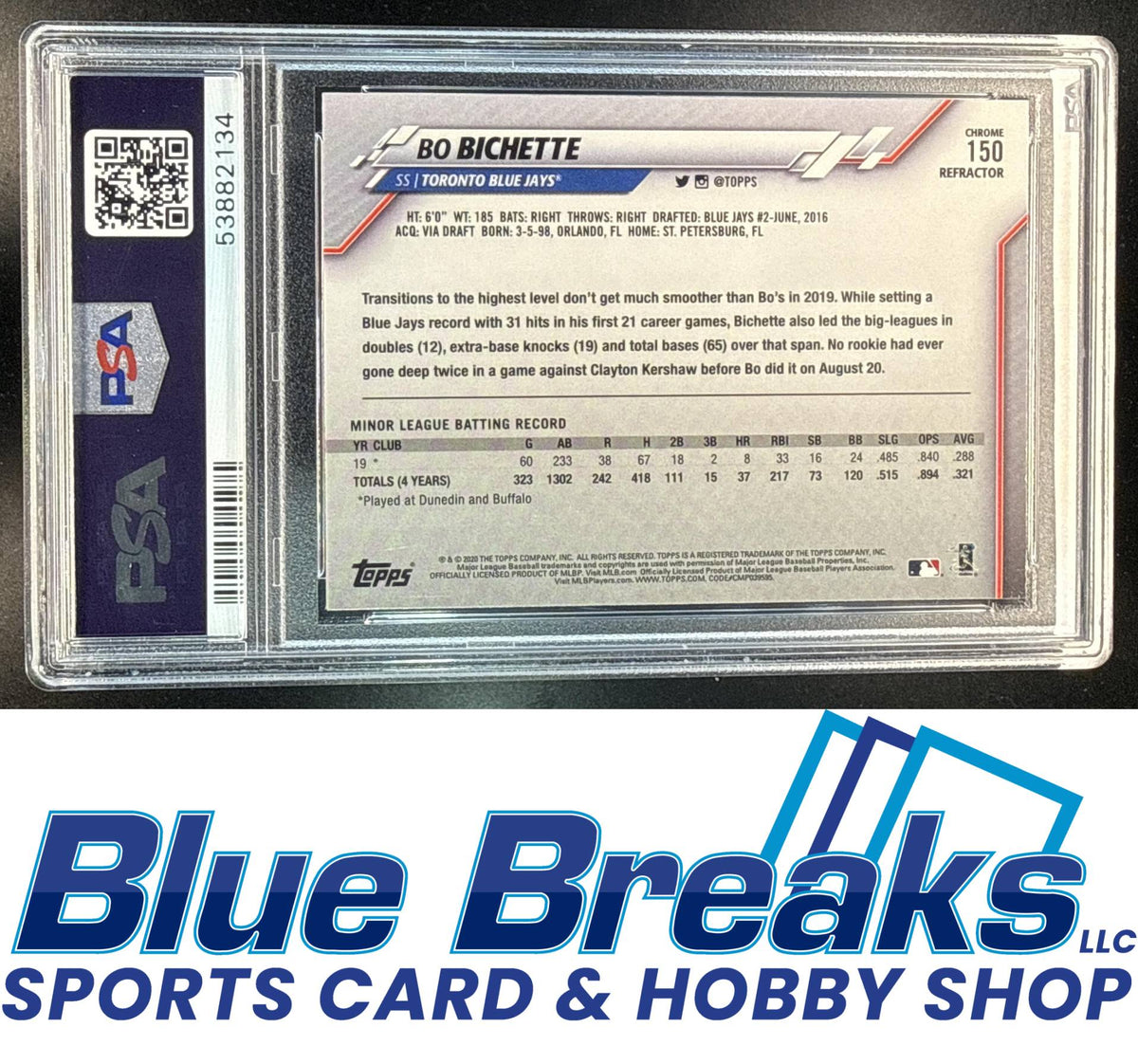 2020 Topps Chrome Bo Bichette #150 Sepia Refractor RC PSA 10 Toronto Blue Jays