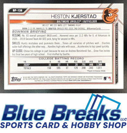 2021 Bowman Prospects Gold Heston Kjerstad 16/50 #BP-138 Baltimore Orioles