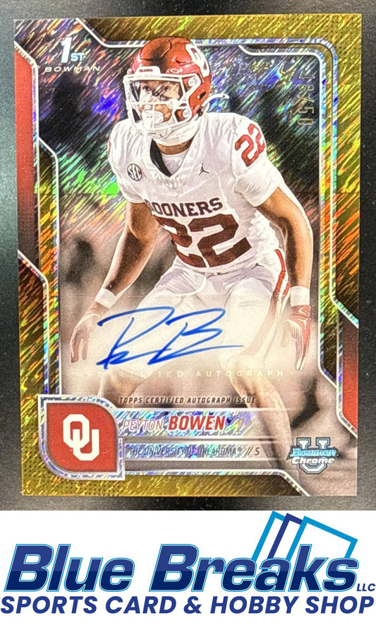 2025 Bowman Chrome University Peyton Bowen #BCA-PB Prospect Auto Gold Shimmer Refractor 18/50 Oklahoma Sooners