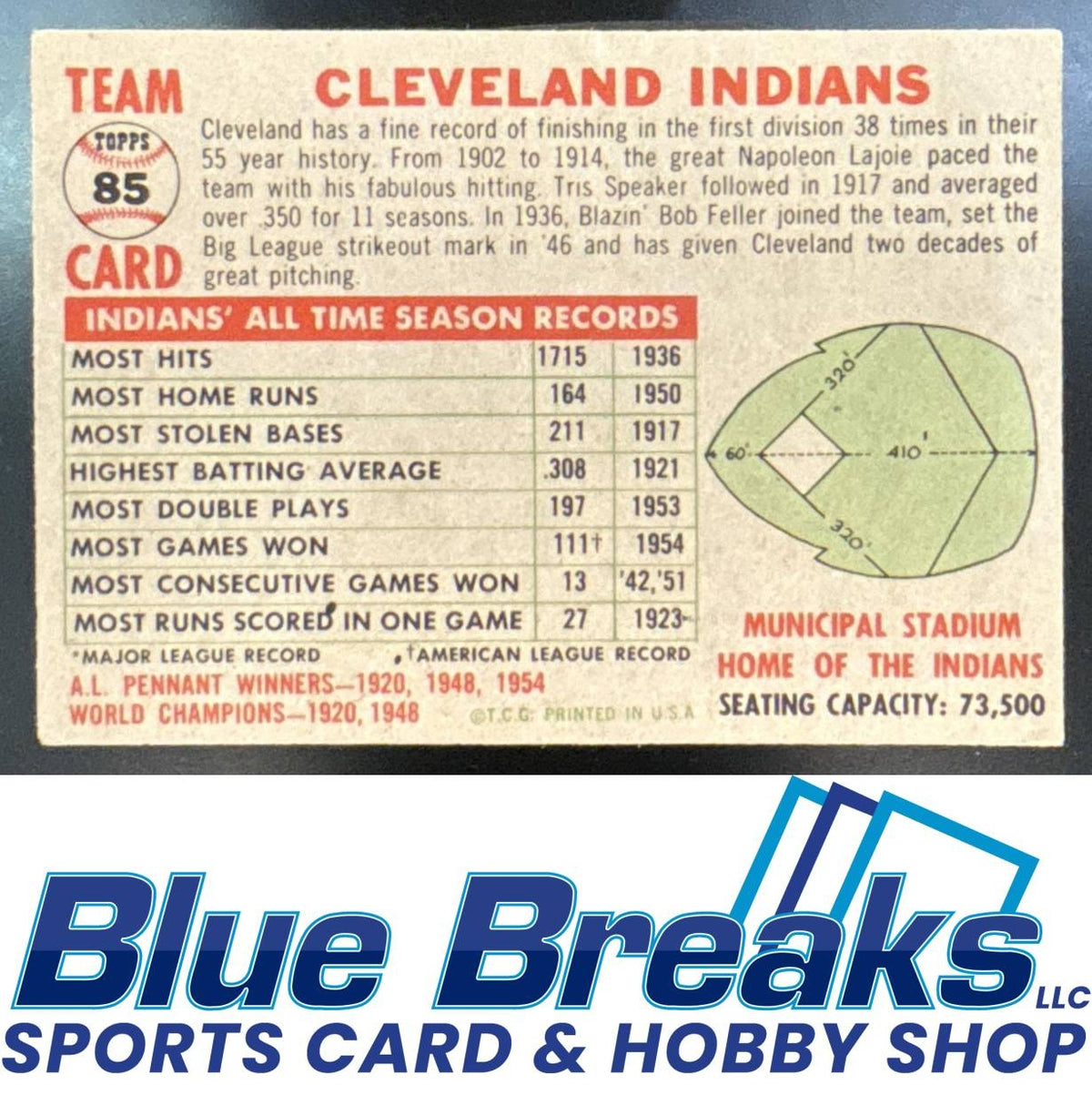 1956 Topps - Cleveland Indians #85 Team Card VAR