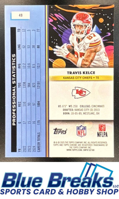 2025 Topps Cosmic Chrome Travis Kelce #49 Blue Moon Refractor 07/99 Kansas City Chiefs