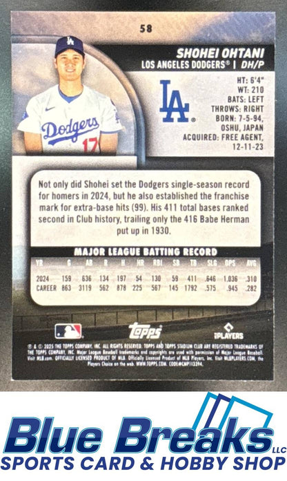 2025 Topps Stadium Club Shohei Ohtani #58 Light Blue Foil
