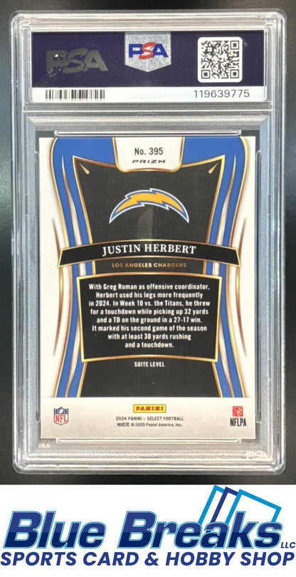 2024 Panini Select Justin Herbert #395 Suite Tiger Prizm PSA 10 Los Angeles Chargers
