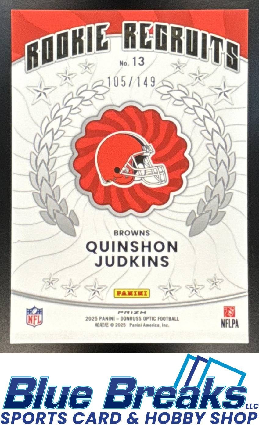 2025 Panini Donruss Optic Quinshon Judkins #13 Rookie Recruits Black Pandora Prizm 105/149 RC Browns