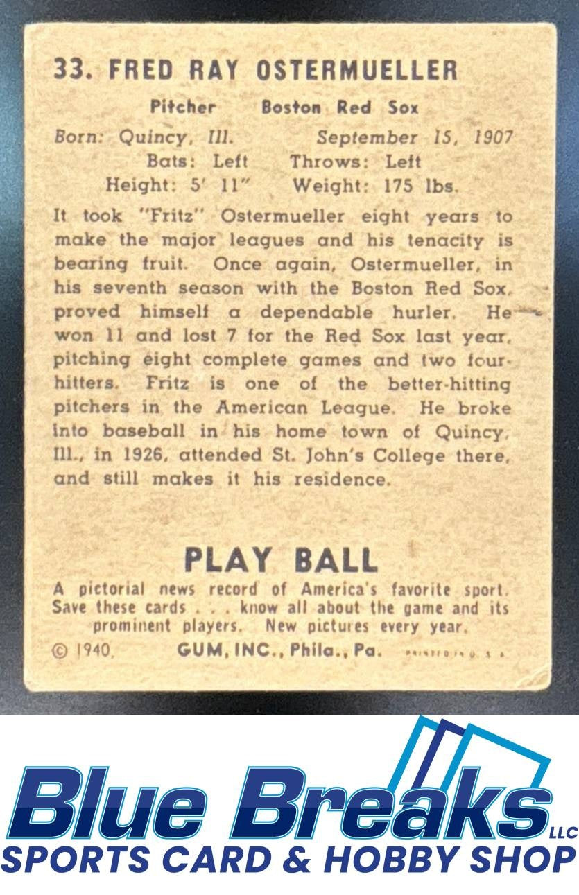 1940 Play Ball Fritz Ostermueller [RC] #33 Red Sox