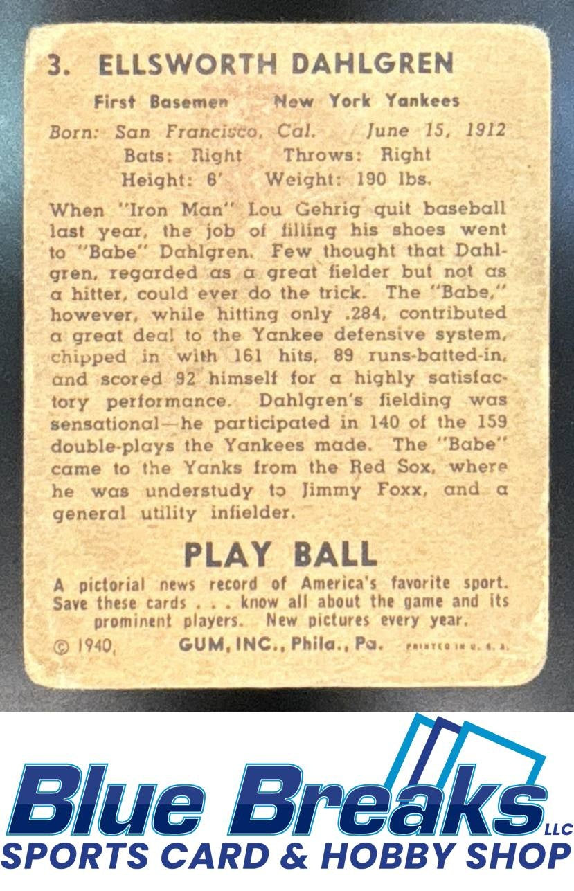1940 Play Ball Babe Dahlgren [RC] #3 Yankees