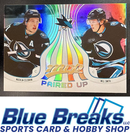 2026 Upper Deck MVP Will Smith Macklin Celebrini #PU-6 Paired Up San Jose Sharks