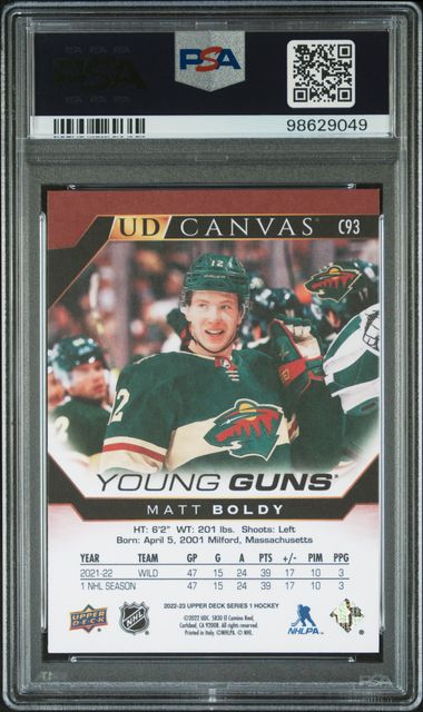 2022 Upper Deck - UD Canvas - Young Guns - Matt Boldy - IP auto - #C93 - PSA 9 10 - hockey - Wild