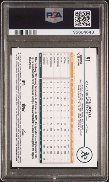 2024 Topps Chrome - orange refactor - Joe Boyle - 25/25 - RC - #91 - PSA 10 -baseball - Athletics - drop