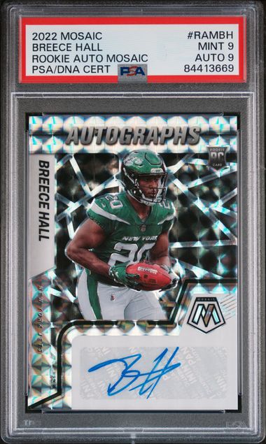 2022 Panini Mosaic - Rookie Autographs - Breece Hall - RC - #RAM-BH - PSA 9 / 9 - football - Jets