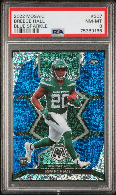 2022 Panini - Mosaic - blue sparkle - Breece Hall - RC - #307 - PSA 8 - football - Jets