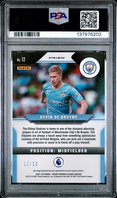 2021 Panini - Prizm - Premier League - gold mojo prizm - Kevin De Bruyne - 10/10 - #12 - PSA 10 - soccer - Manchester City