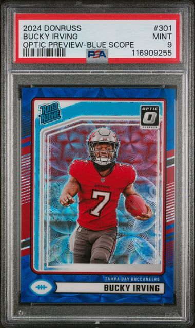 2024 Panini - Donruss - Optic - Preview - Blue Scope - Bucky Irving - #301 - PSA 9 - football - Buccaneers