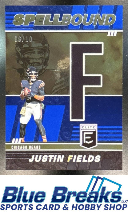 2022 Panini Donruss Elite Justin Fields #SB-JF1 Spellbound Blue 06/10 Chicago Bears