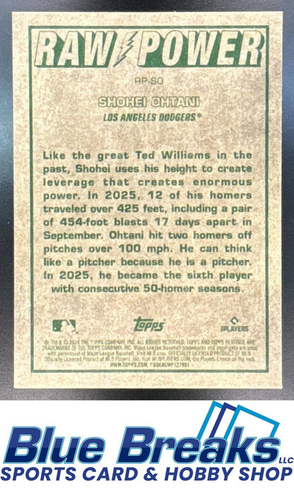 2026 Topps Heritage Raw Power Shohei Ohtani [RC] #RP-SO Los Angeles Dodgers