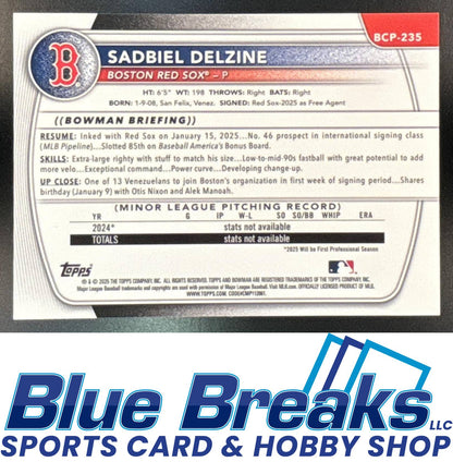 2025 Bowman Chrome Sadbiel Delzine #BCP-235 Green Geometric Refractor 28/99 1st Prospect Boston Red Sox