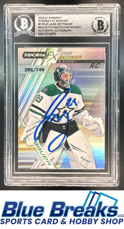 2020-21 Synergy FX Rookies Jake Oettinger 291/749 #FXR-JO Beckett Authentic Auto Texas Stars