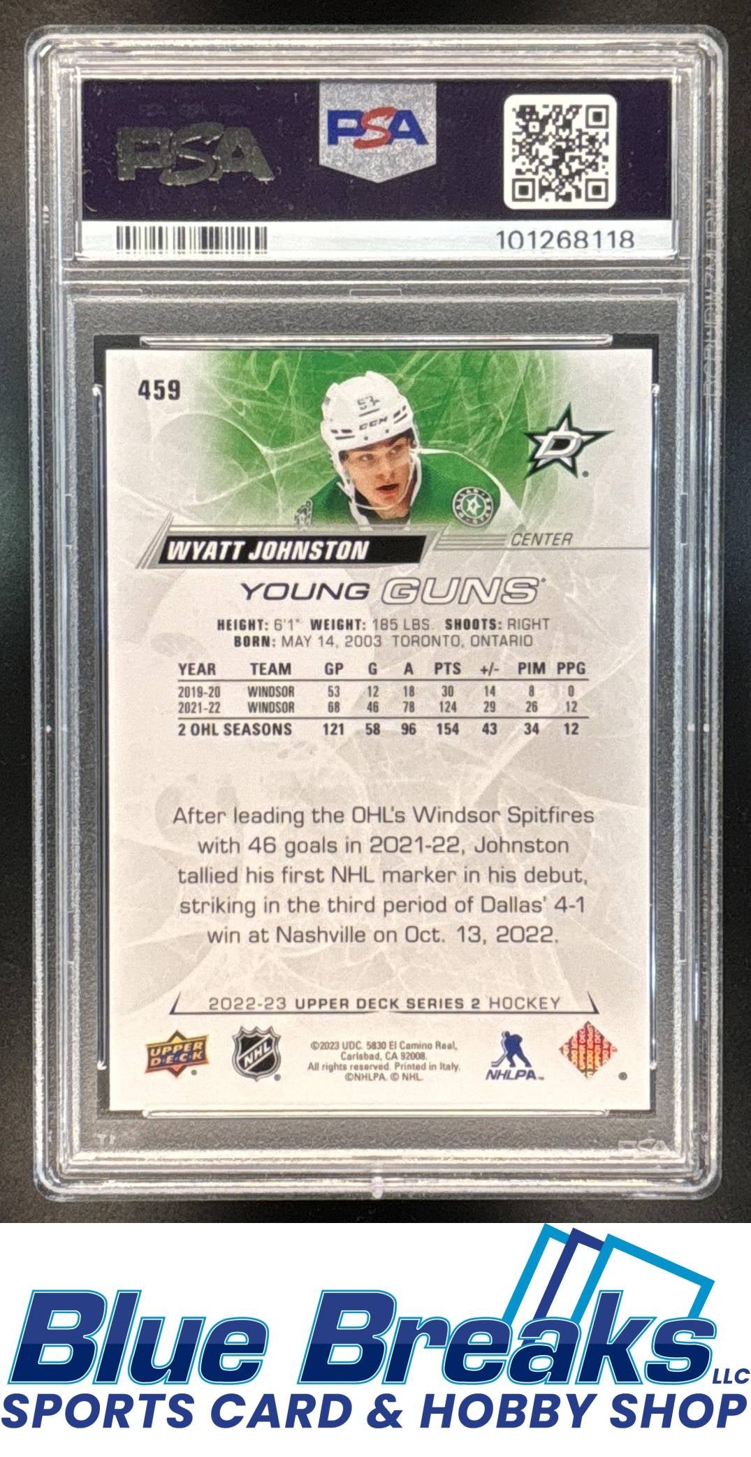 2022-23 Upper Deck Wyatt Johnston [RC] #459 Young Guns RC PSA 9 Dallas Stars