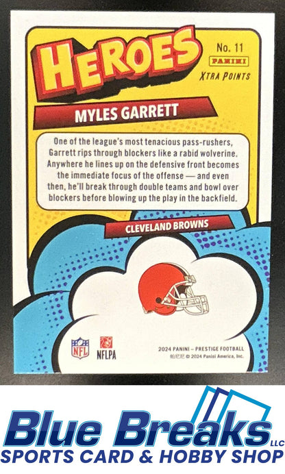 2024 Panini Prestige Myles Garrett #11 Heroes Xtra Points Purple 11/99 Cleveland Browns