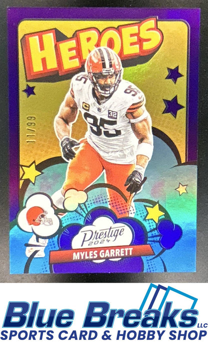 2024 Panini Prestige Myles Garrett #11 Heroes Xtra Points Purple 11/99 Cleveland Browns