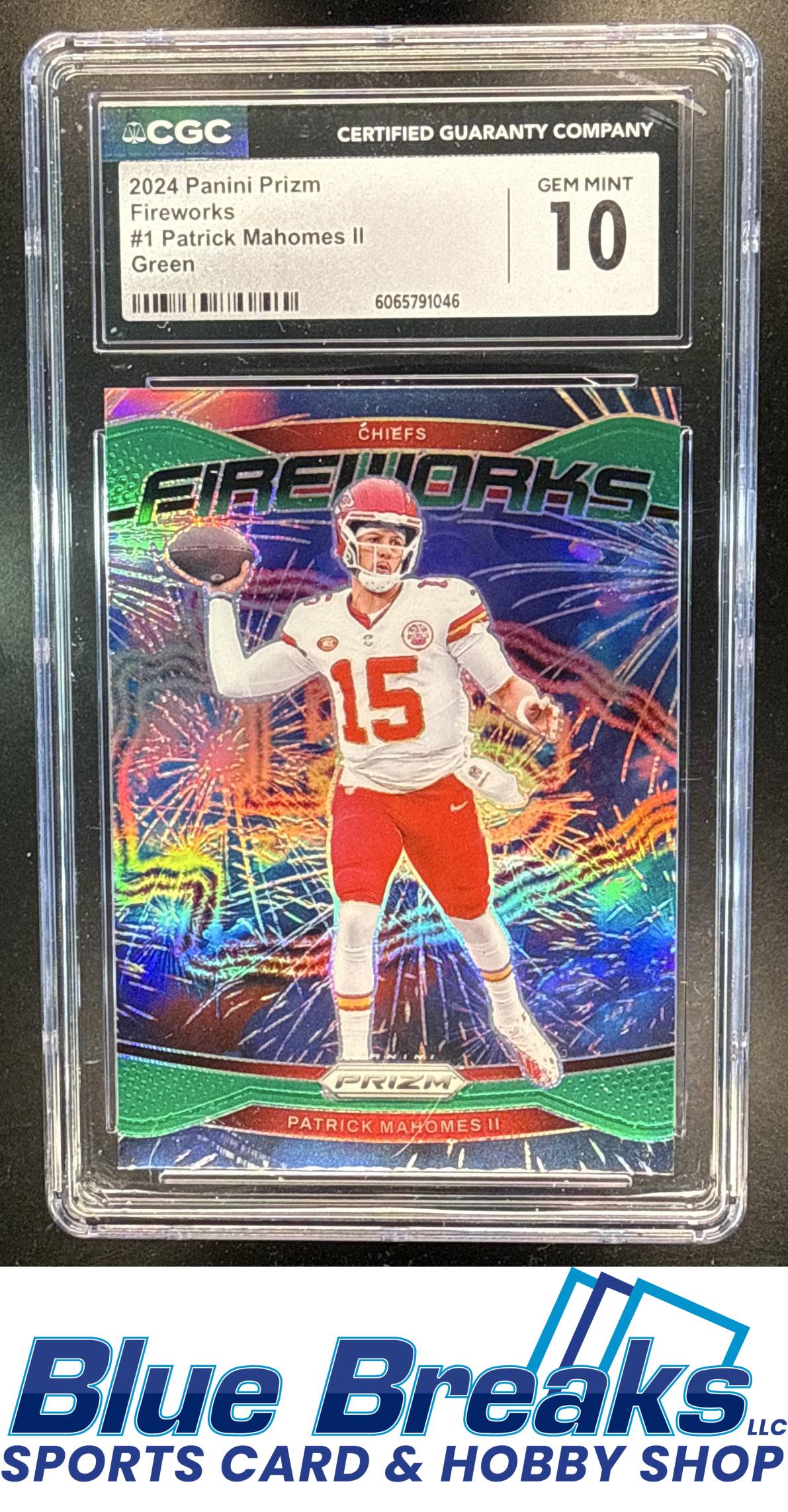 2024 Panini Prizm Patrick Mahomes II #1 Fireworks Green CGC 10 Kansas City Chiefs