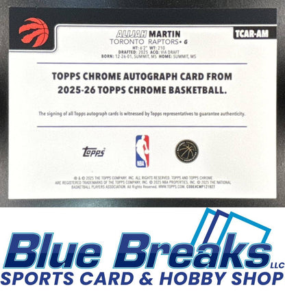2025-26 Topps Chrome RC Auto Alijah Martin #TCAR-AM Toronto Raptors