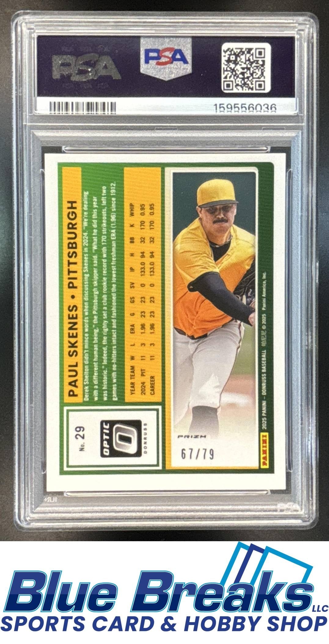 2025 Panini Donruss Optic Pink Velocity Paul Skenes 67/79 #29 PSA 10 Pirates
