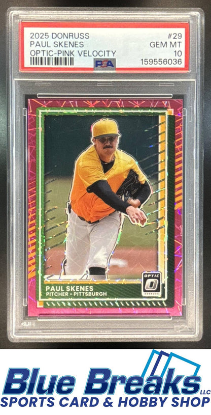 2025 Panini Donruss Optic Pink Velocity Paul Skenes 67/79 #29 PSA 10 Pirates